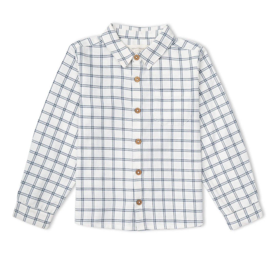 organic collared long sleeve button down - navy window pane