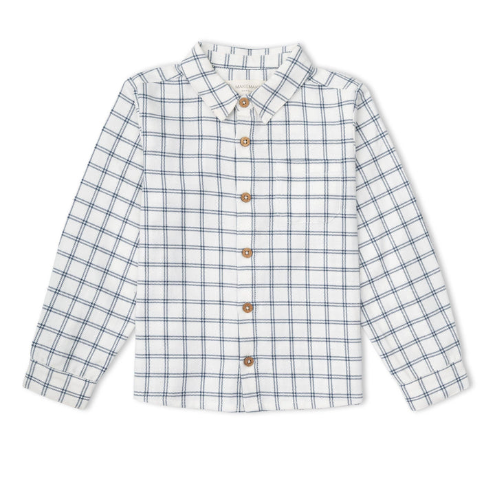 organic collared long sleeve button down - navy window pane