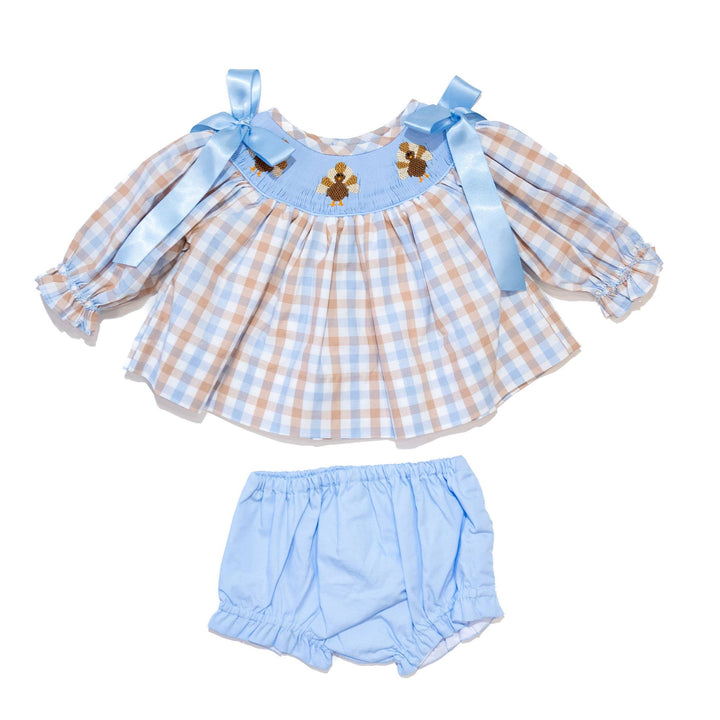 plaid turkey smocked diaper set