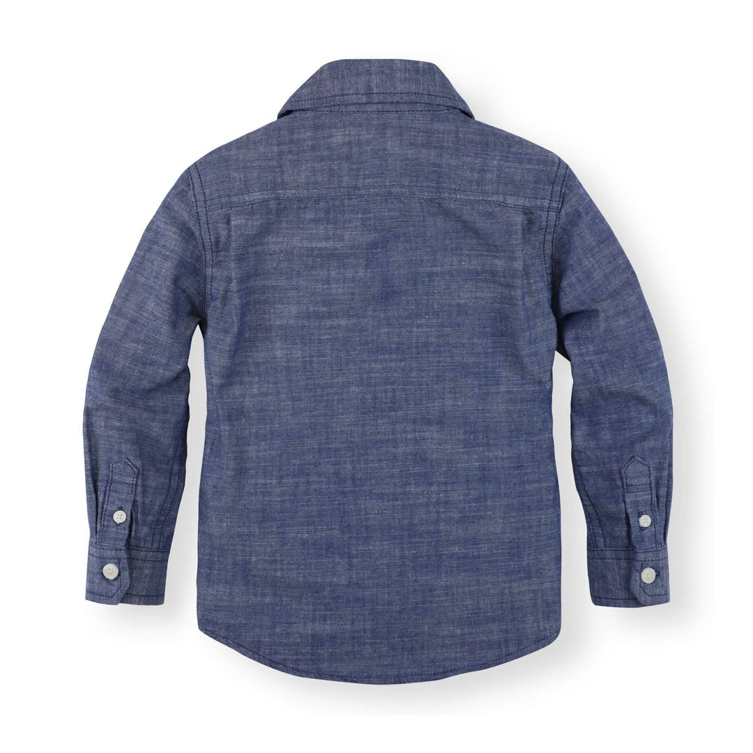 organic chambray button down shirt flat back view