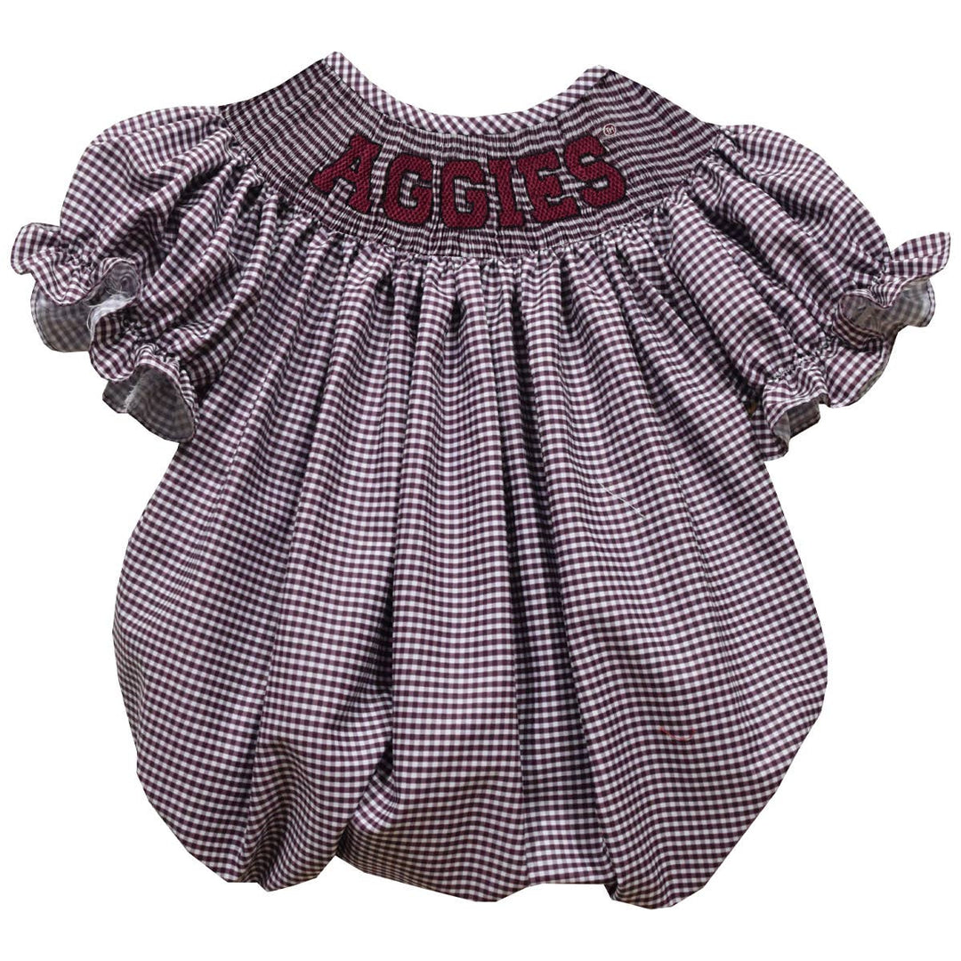 texas a&amp;m smocked gingham short sleeve girls bubble