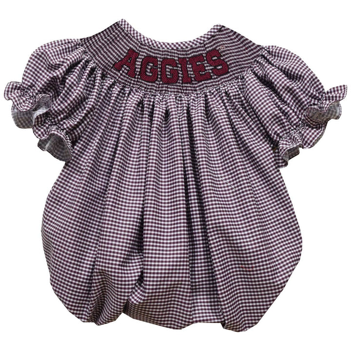 texas a&amp;m smocked gingham short sleeve girls bubble
