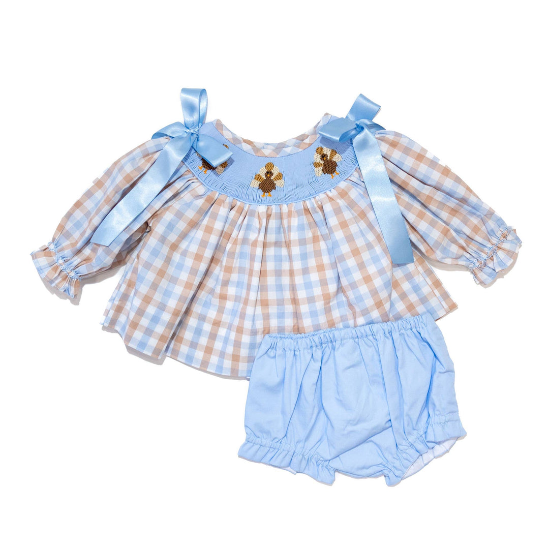 plaid turkey smocked diaper set