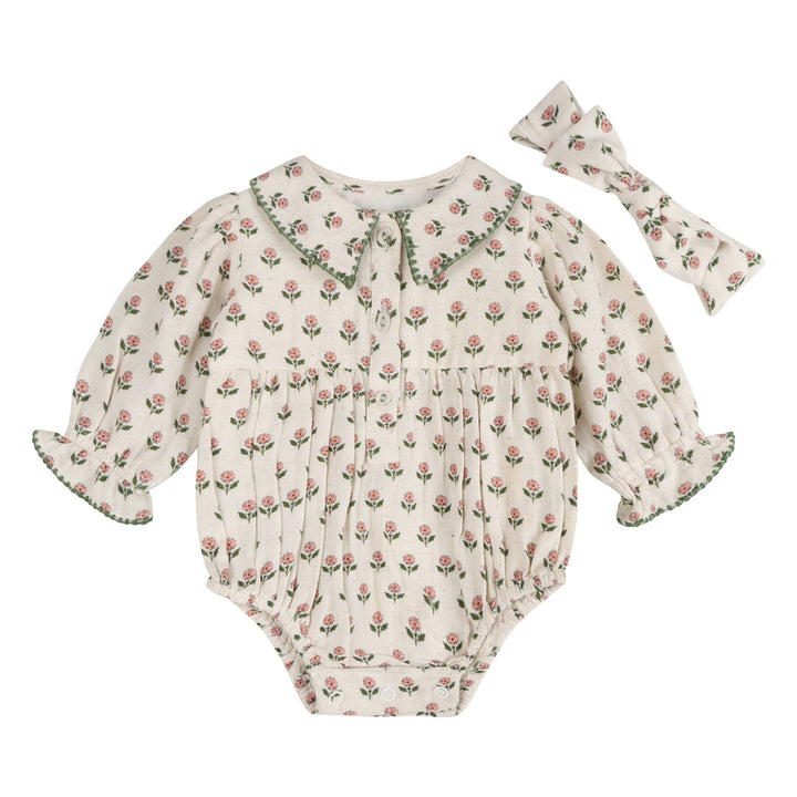 rosamund block print romper &amp; headband