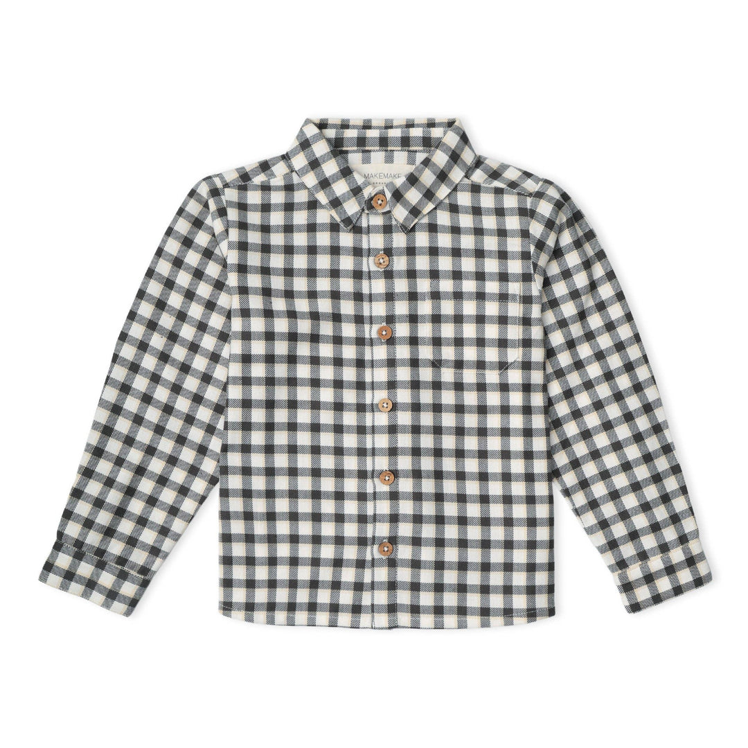 organic collared long sleeve button down - charcoal