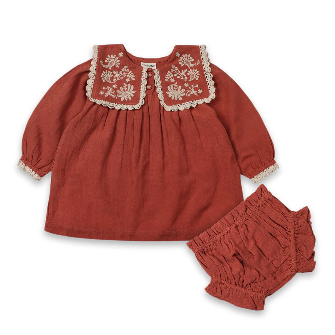 sola embroidered collar dress &amp; bloomer