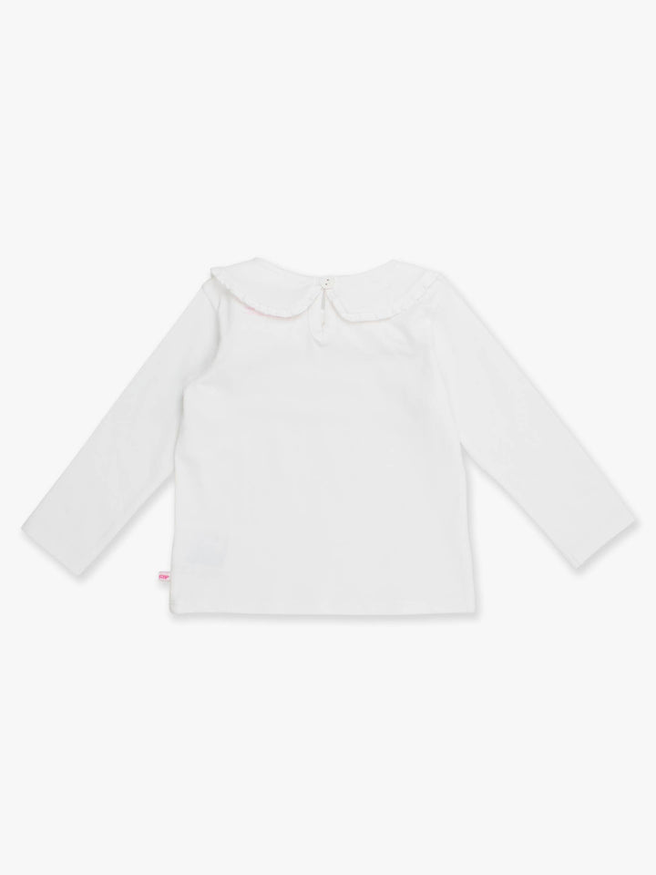 white ruffle peter pan collar long sleeve knit top