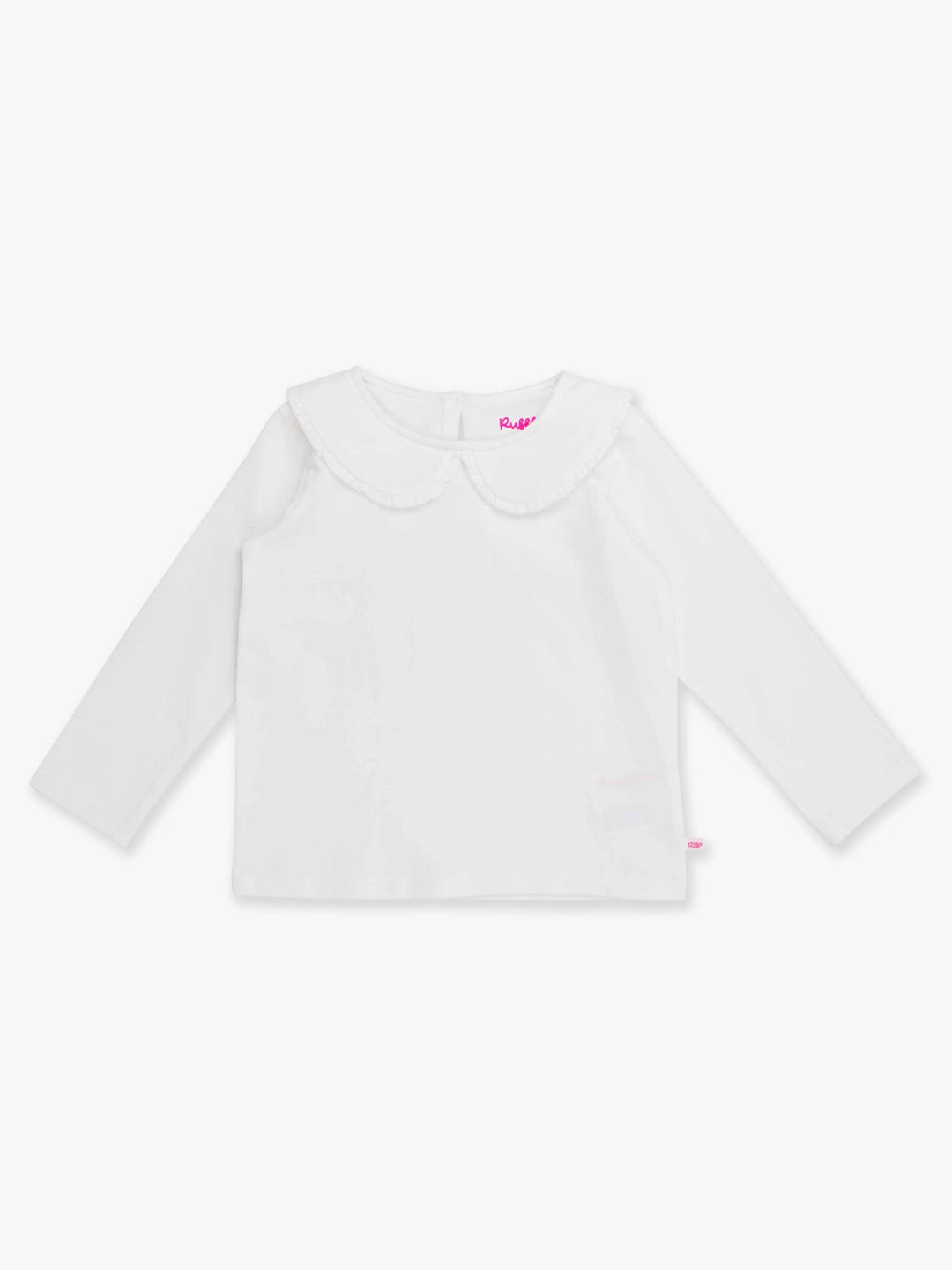white ruffle peter pan collar long sleeve knit top