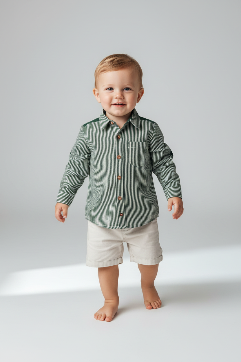 patch striped shirt - green