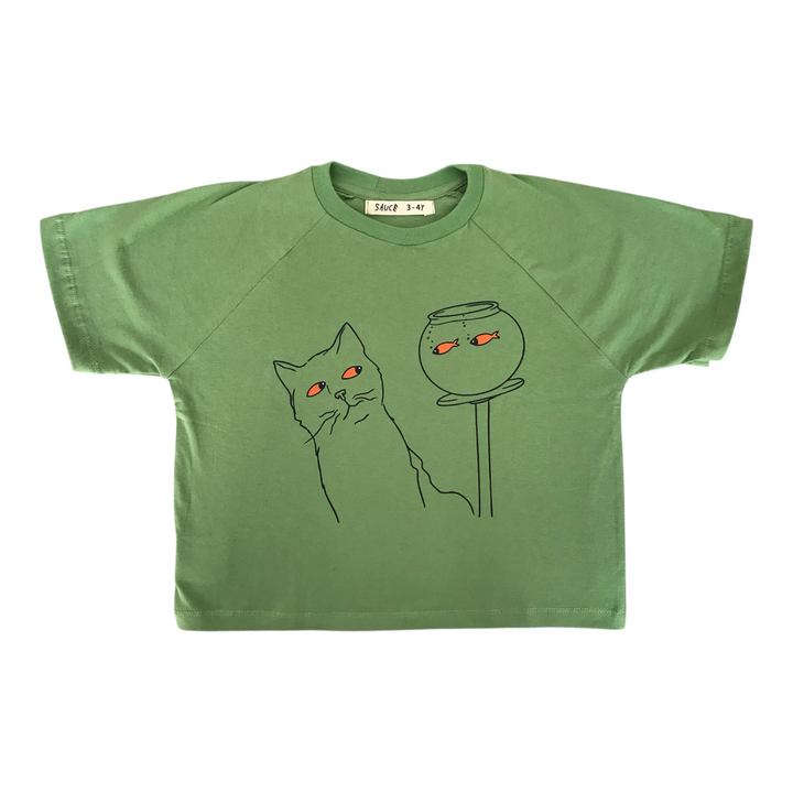 suspicious cat tee - sage green