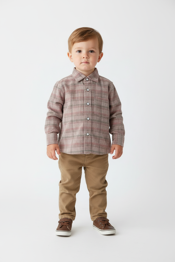 benny neutral check button down shirt