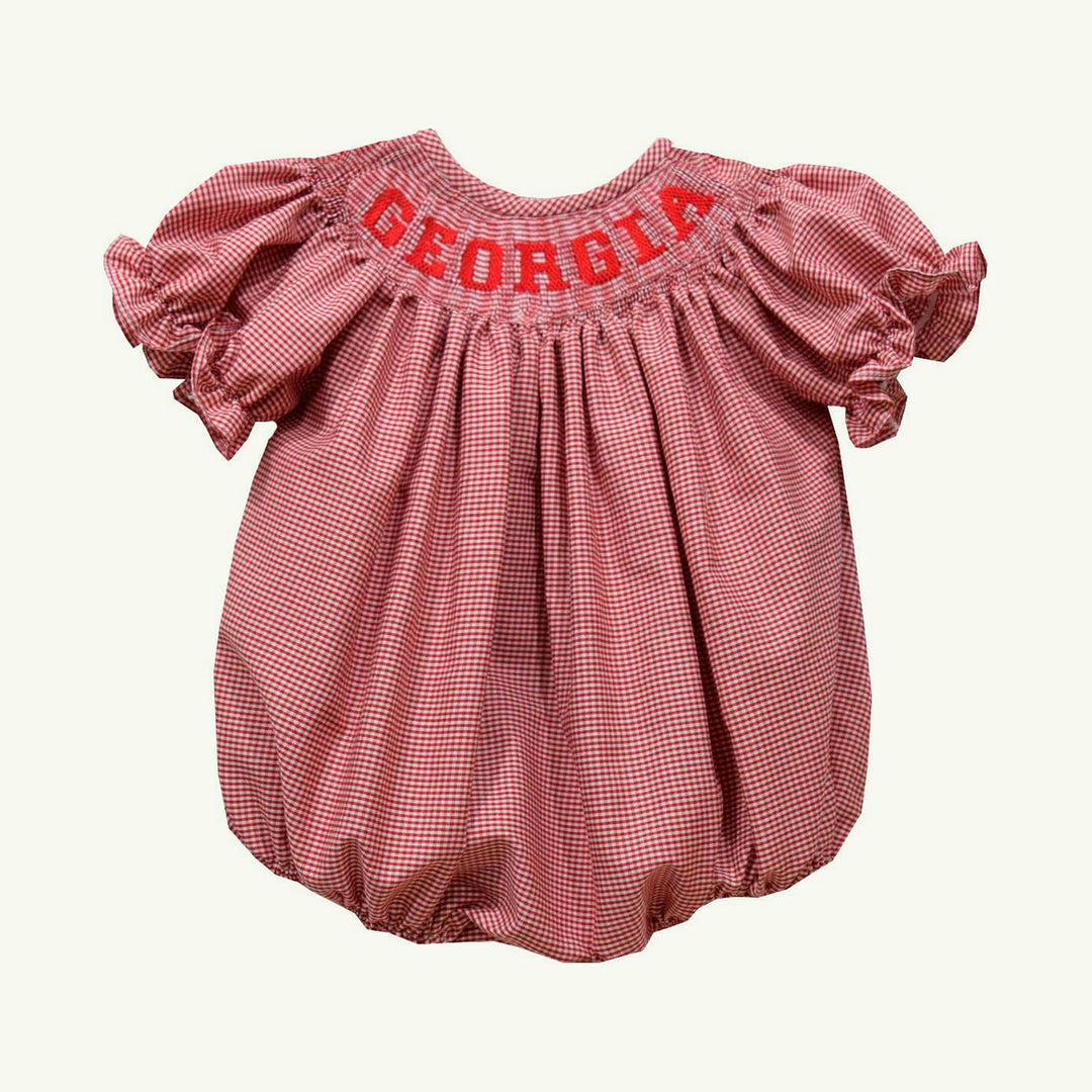 georgia smocked gingham short sleeve bubble on stork