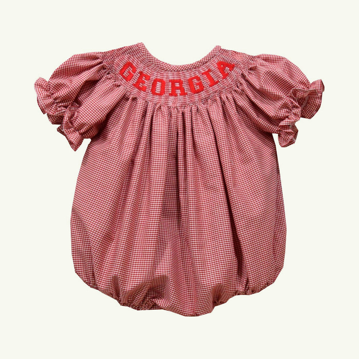 georgia smocked gingham short sleeve bubble on stork
