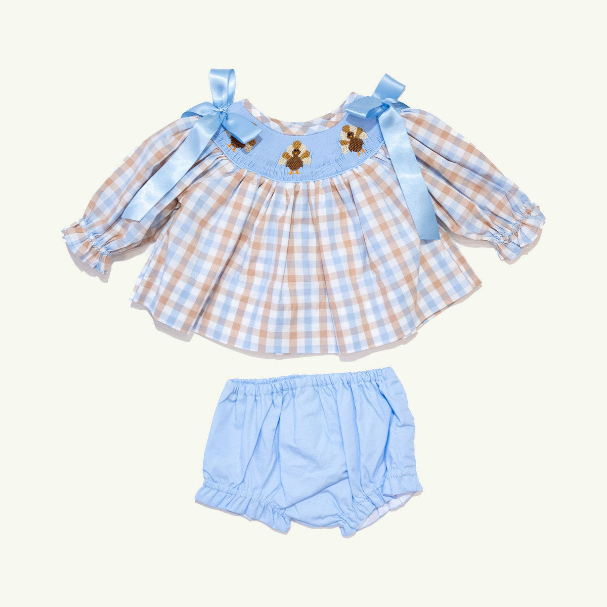 plaid turkey smocked diaper set on stork