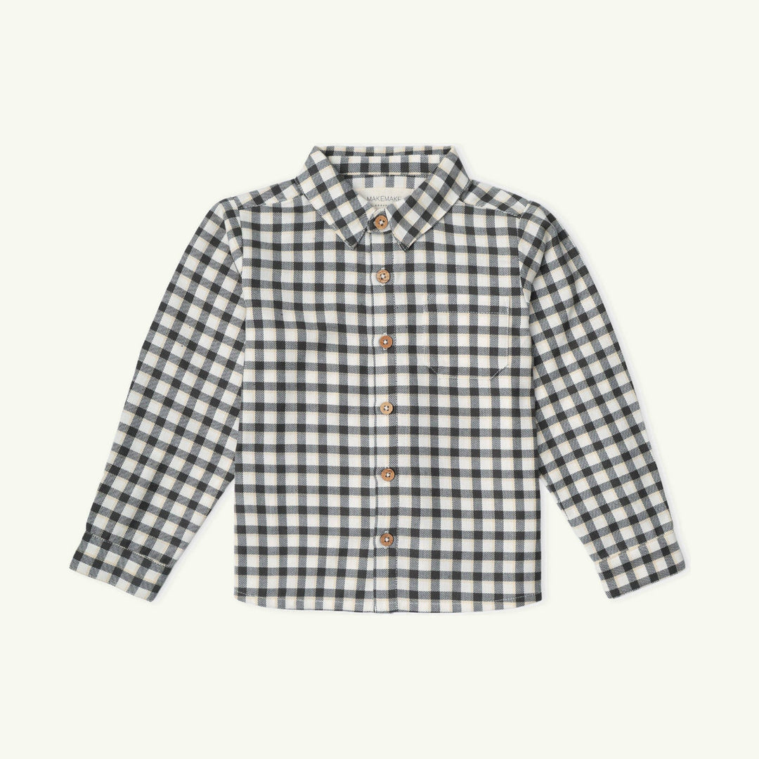 organic collared long sleeve button down - charcoal on stork