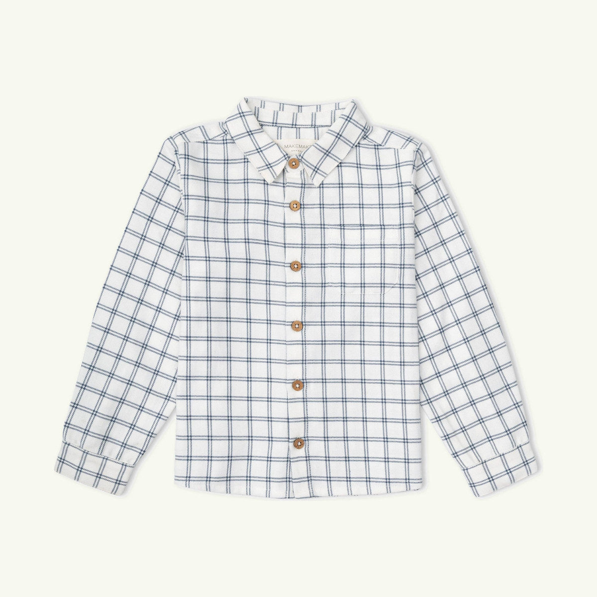 organic collared long sleeve button down - navy window pane on stork