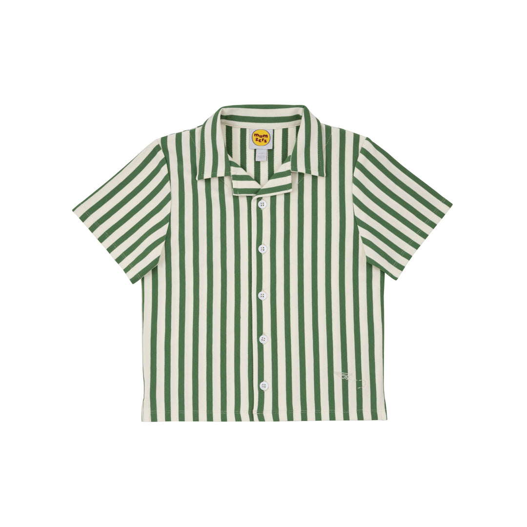 stripe and stroll camp collar shirt on stork