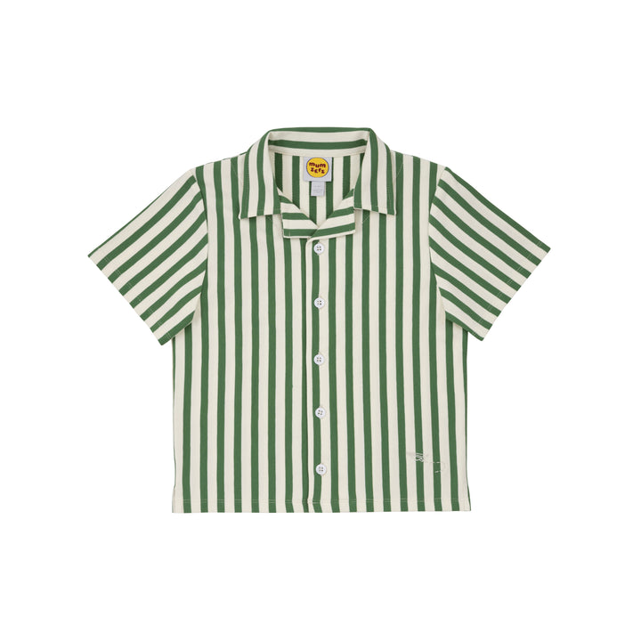stripe and stroll camp collar shirt on stork