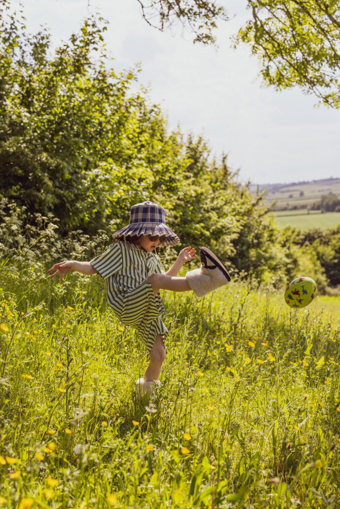 stripe and stroll camp collar shirt on stork