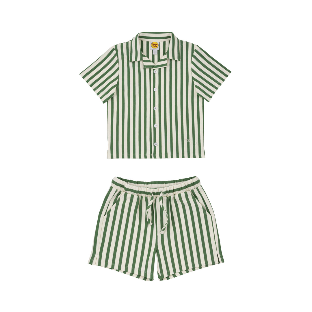 stripe and stroll camp collar shirt on stork