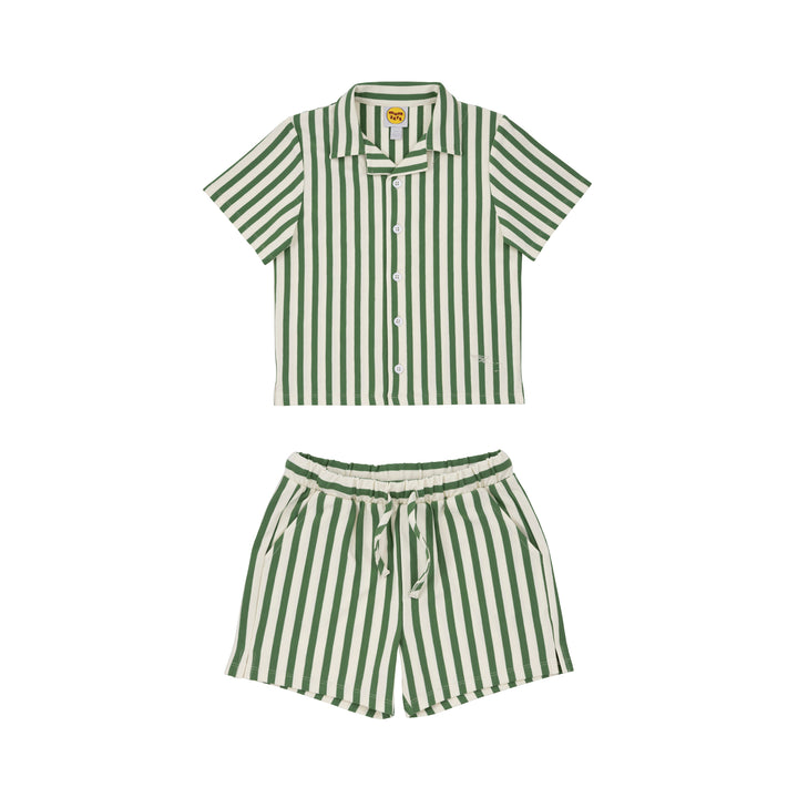 stripe and stroll camp collar shirt on stork