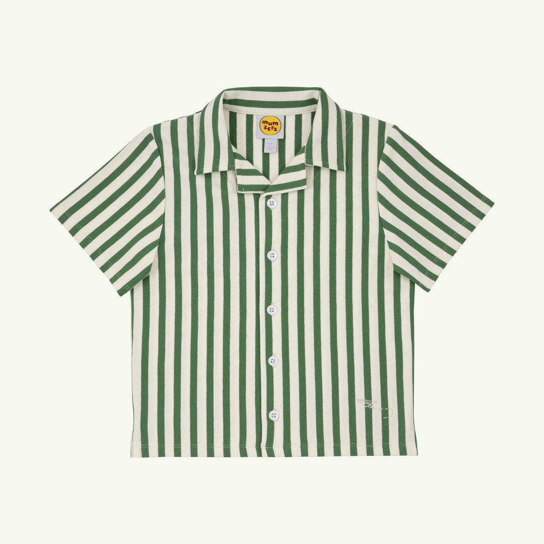 stripe and stroll camp collar shirt on stork