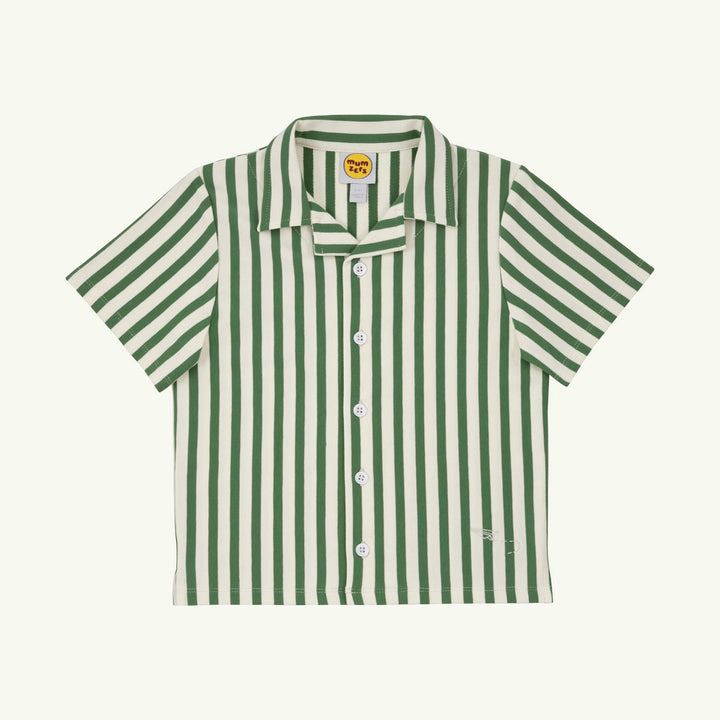 stripe and stroll camp collar shirt on stork