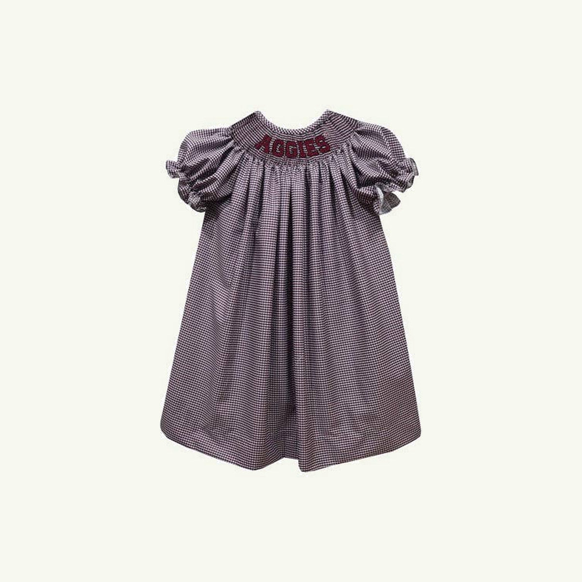 texas a&m smocked gingham short sleeve bishop dress on stork