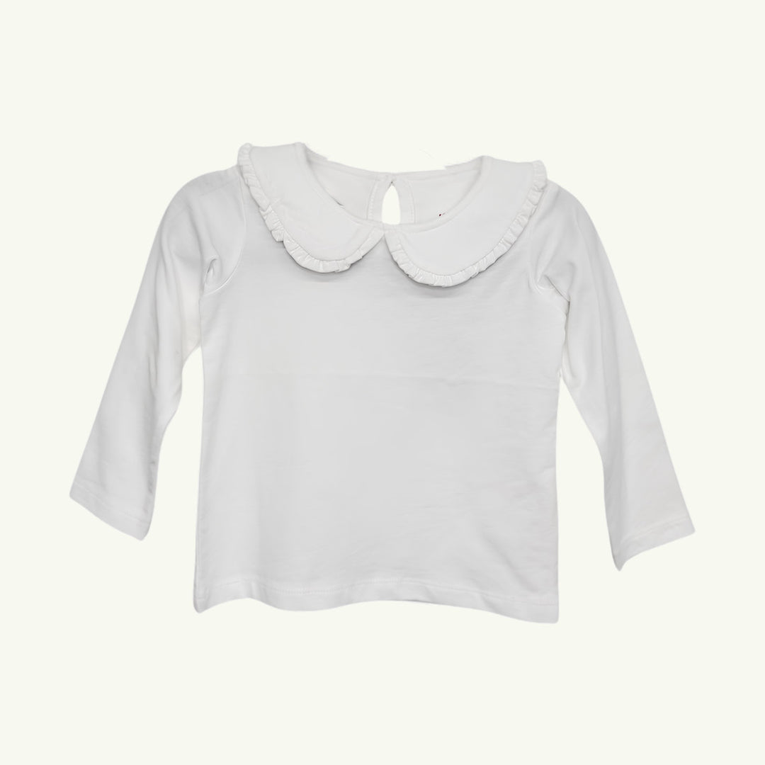 white ruffle peter pan collar long sleeve knit top on stork