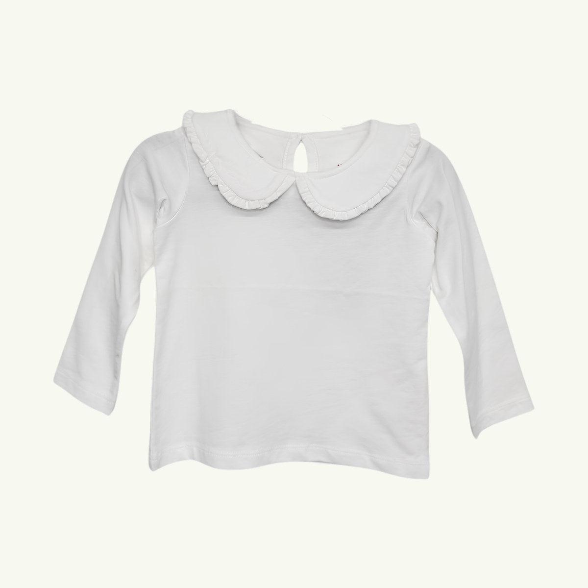 white ruffle peter pan collar long sleeve knit top on stork